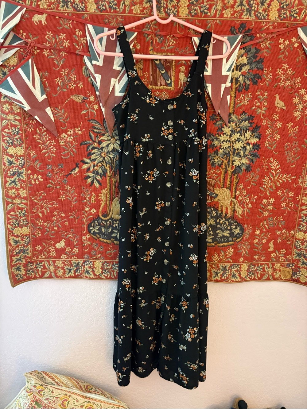 SO Black Floral Maxi Dress with Orange Accents